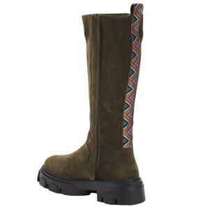 Farm Rio Boot Lug Sole Suede Army Green Women's 7 Tall Knee High Chunky NEW $285